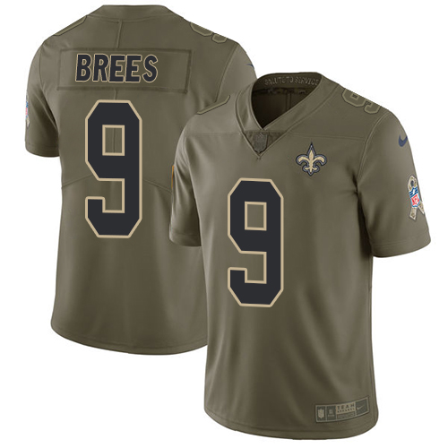 Nike Saints #9 Drew Brees Olive Men's Stitched NFL Limited Salute To Service Jersey - Click Image to Close